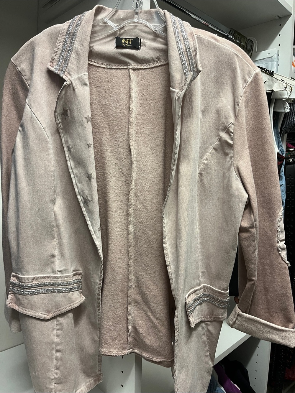 Soft Blush Pink Open Blazer with Subtle Embellishments